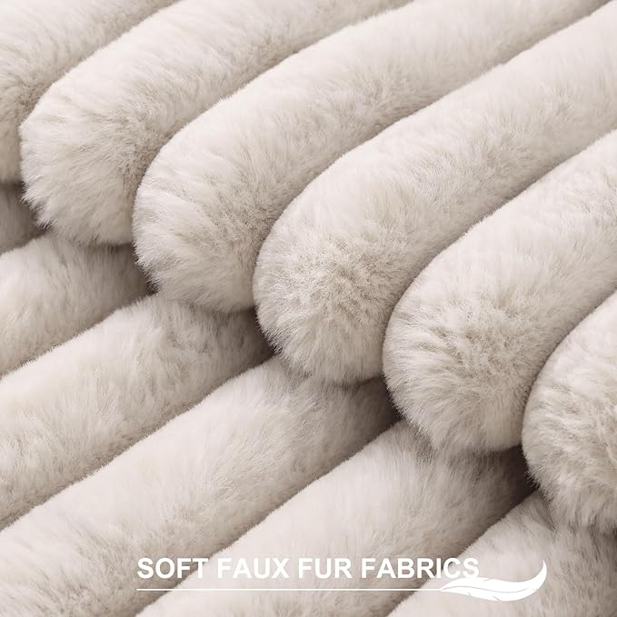 Pallene Faux Fur Plush Throw Pillow Covers 22x22 Set of 2, Luxury Soft Fluffy Striped Decorative Pillow Covers for Sofa, Couch, Living Room, Tan