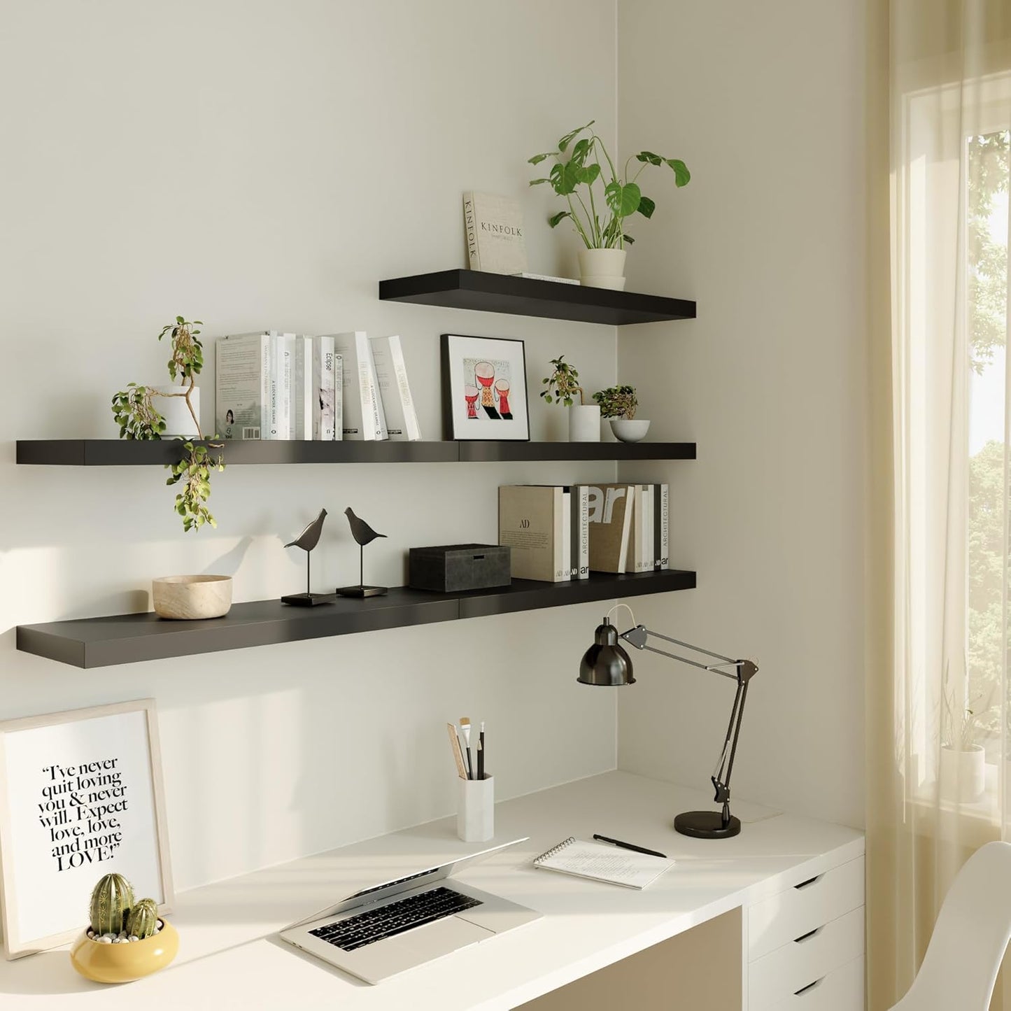 Large Floating Shelves for Wall Set of 2 Wooden Wall Shelves 24 in x 12.75 in x 2 inRoom Decor Long Shelf with Invisible Wall Mount Bracket for Bedroom Kitchen Living Room Black