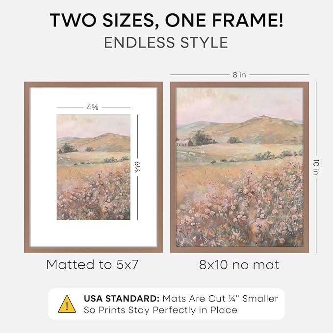 Homeforia Mocha Picture Frames 8x10, High End Metal 8 x 10 Photo Frame with Mat 5 by 7 Art, 10x8 Mocha Frame Matted to 5x7 inch Print, 8by10 Wall or Tabletop Frames, Tempered Glass, Wall Kit, Set of 1