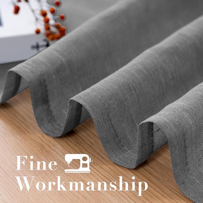H.VERSAILTEX Linen Curtains Nickel Grommet Natural Linen Semi-Sheer Curtains 2 Panels Privacy Added Premium Soft Rich Material Drapes for Bedroom/Living Room - 37x84 Inch- Charcoal Grey