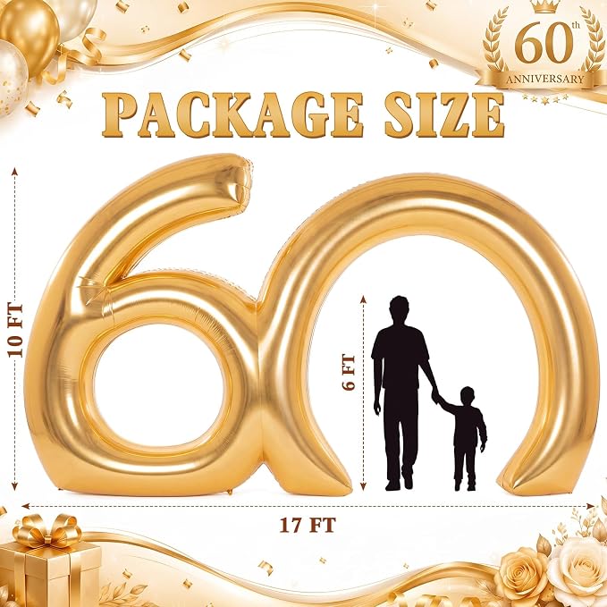 Seenelling 17 ft Golden 60th Anniversary Giant Inflatable Archway Decoration Built-in LED Lights for Birthday Wedding Anniversary Corporate Celebration Party Entrance Outdoor Supplies