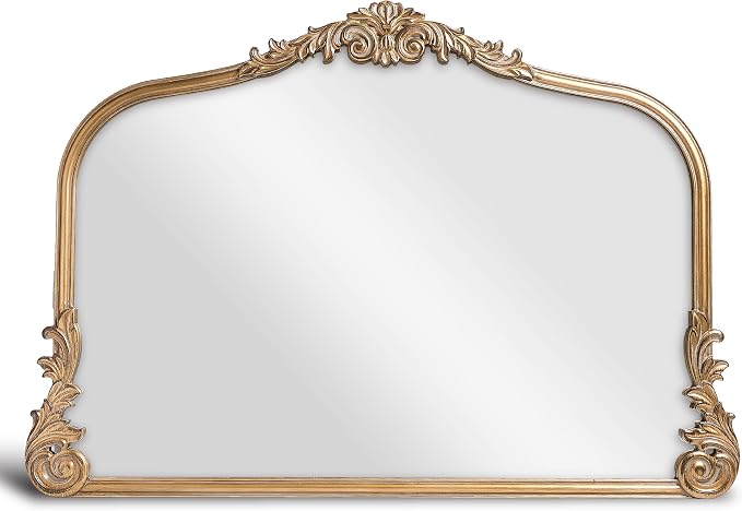 Wylde Iris English Estate Carved Arch Wood Wall Mirror, Mirror for Entryway, Living Room, Bathroom, Antique Gold, 26x37