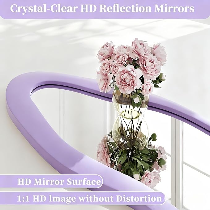 Dewfig Full Length Mirror, 63" x 24"Irregular Mirror, Large Floor Length Mirrors Wall Mounted, Standing Mirrors with Flannel Wrapped Wooden Frame for Bedroom/Living Room, Purple