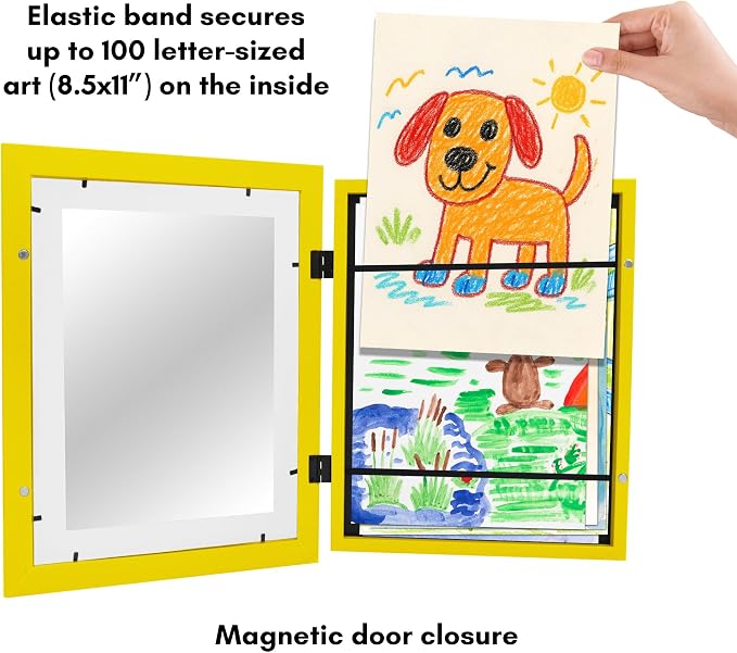 Americanflat Kids Artwork Frame Changeable (Sunshine Yellow) - Magnetic Door Holds 100 Art Pieces - 8.5x11 Letter Size Display with Mat or 10x12.5 Without Mat - My Mini Masterpiece