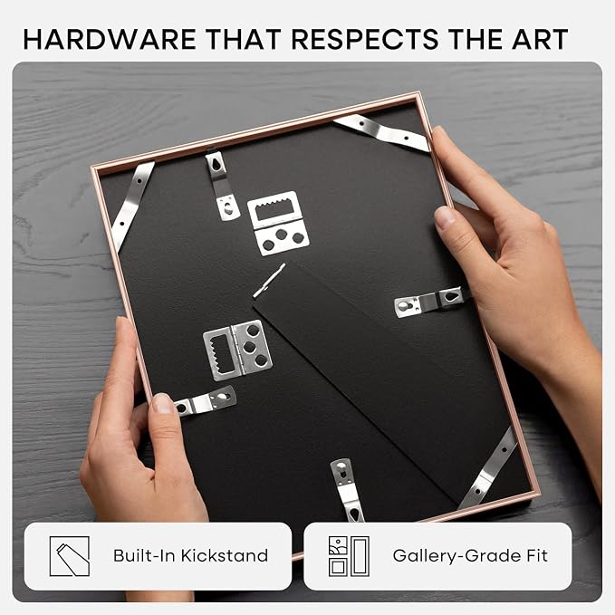 Homeforia A4 Picture Frame Rose Gold, High End Metal 8.3 x 11.7 inch Poster Frames with Mat 5.8 by 8.3 Art, A4 Size Frames Matted to A5 Photo, 8.3x11.7 Wall or Tabletop Frame, Tempered Glass, Set of 1