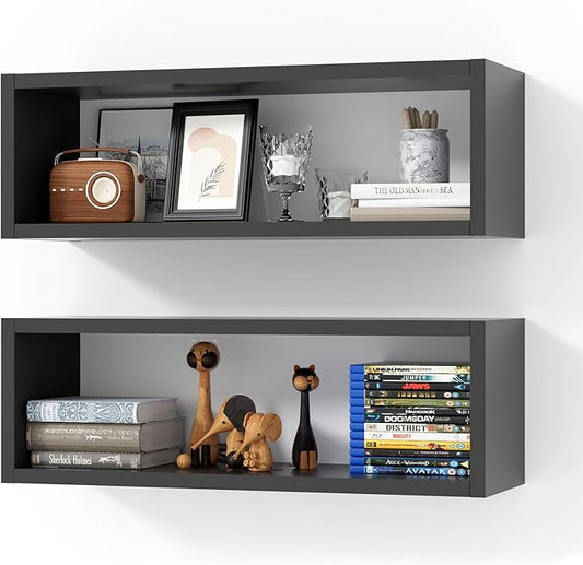 Kaboon 24in Floating Cube Shelves Set of 2, Display Shelves Wall Mount, Decorative Hanging Shelves for Kitchen Living Room Office,(Black, Rectangle 2 Cubes)