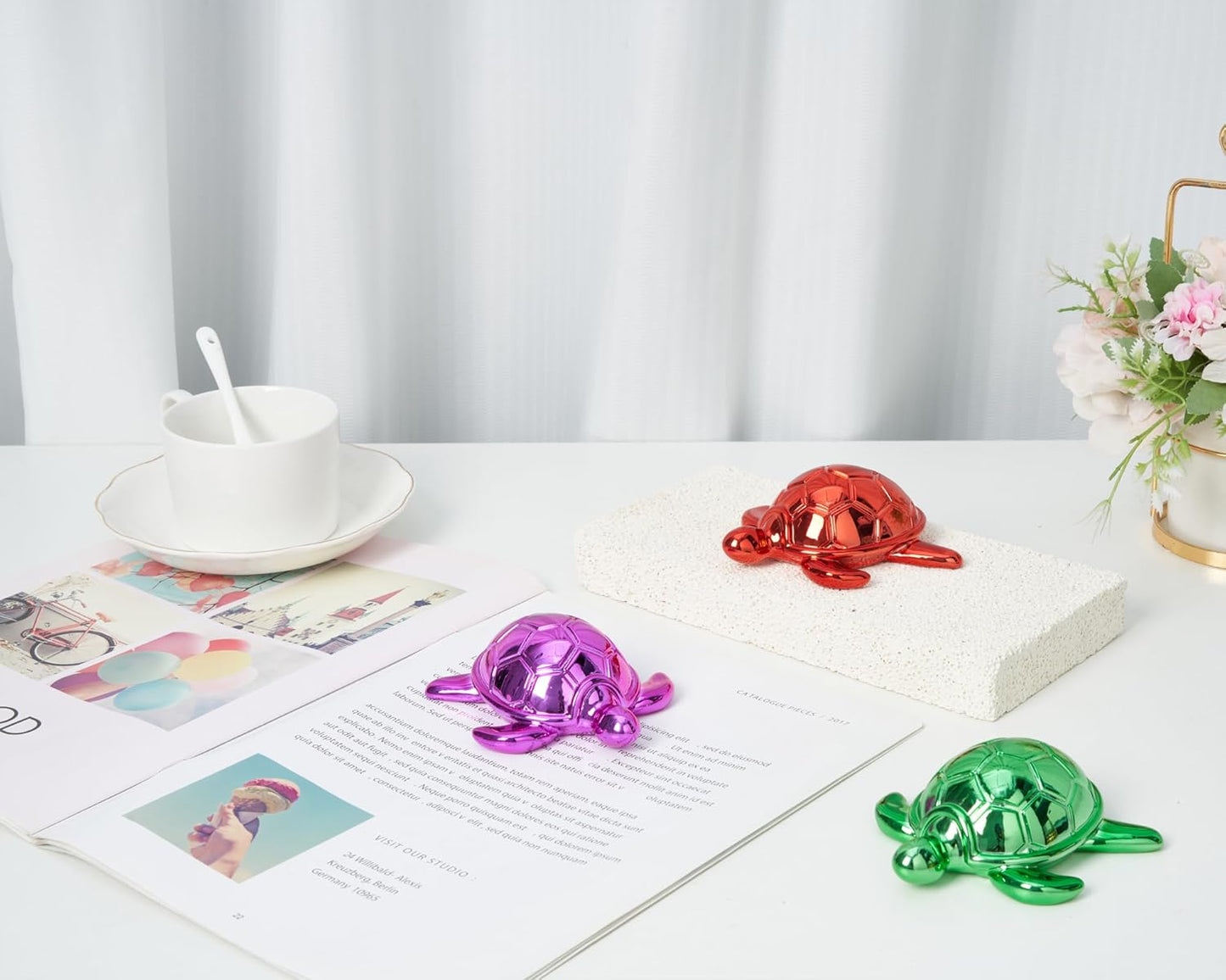 Small Sea Turtle Statue 4 inch Shiny Pink Accent Knick Knacks Paperweight for Bathroom Home Office Shelf Desk Table Decor, Cute Sea Turtle Gifts for Women