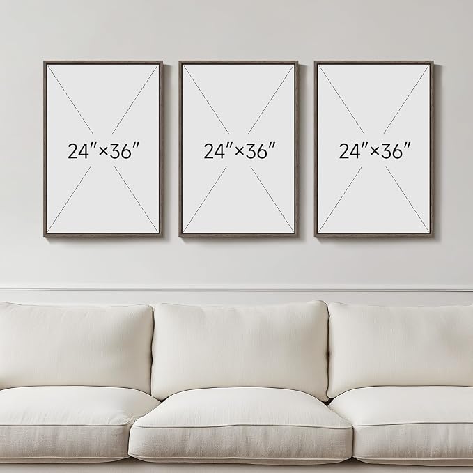 Framed Boho Floral Wall Art for Living Room, 3 Piece Blue Minimalist Botanical Canvas Painting Prints, Modern Rustic Watercolor Flower Plants Artwork for Bedroom Dining Room Office Wall decor, 24x36