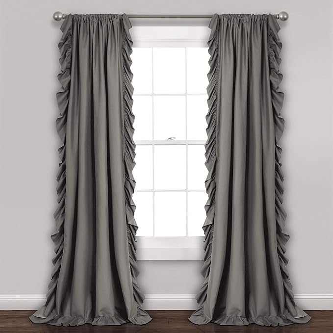 Lush Decor Reyna Ruffle Window Curtain Panel Set, Pair, 54" W x 95" L, Gray - Flowy Curtain Set - Romantic Ruffle Curtains for Bedroom, Living room, or Dining Room - Farmhouse & Cottage Home Decor
