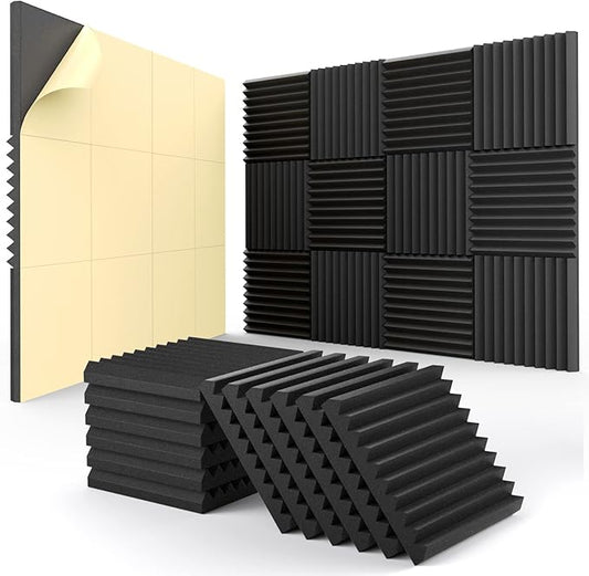 24 Pack Sound Proof Foam Panels for Walls,1" X 12" X 12"Self-Adhesive Foam Acoustic Panels Sound Absorbing,High Density Quick-Recovery Soundproof Wall Panels,Black