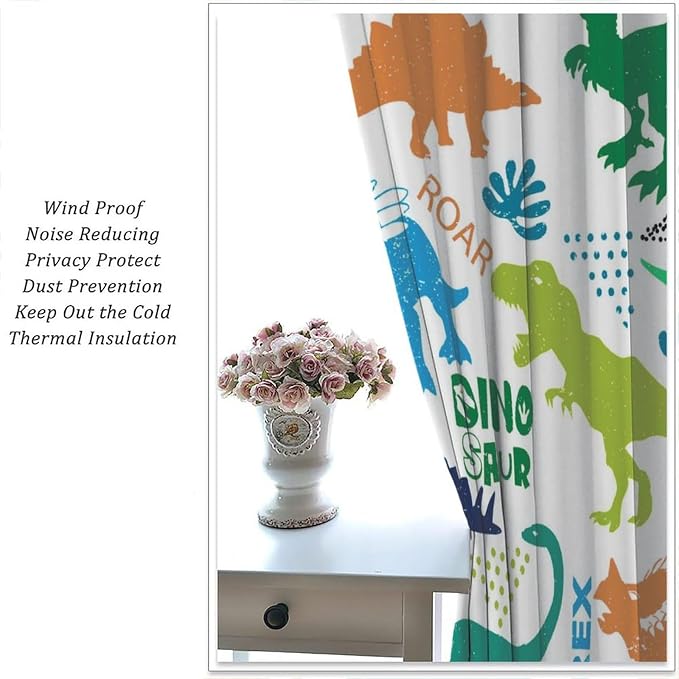 YCness Kids Dinosaur Curtains Cartoon Dino Blackout Boys Window Treatments for Boys Girls Children Nursery Living Room Bedroom Decor Fabric Set 2 Panel 63x72 Inch 80% Shading Rate