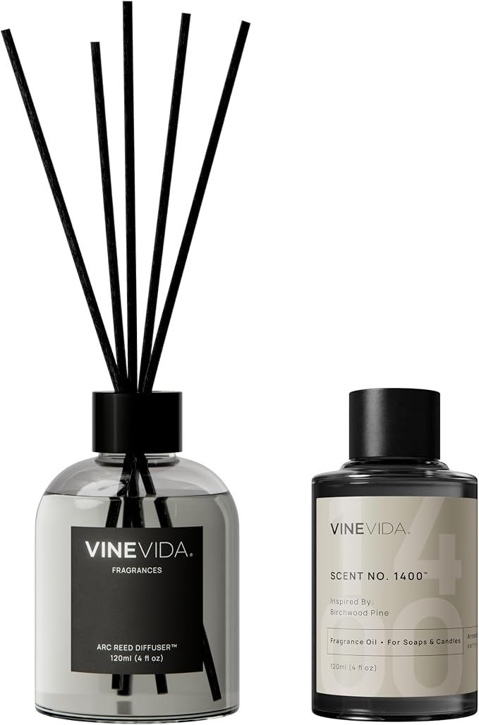 VINEVIDA Reed Diffuser Birchwood & Pine | Diffuser Reed for Home & Bathroom | Long-Lasting Scent Sticks Set | Oil Stick Diffuser | Bathroom Scent