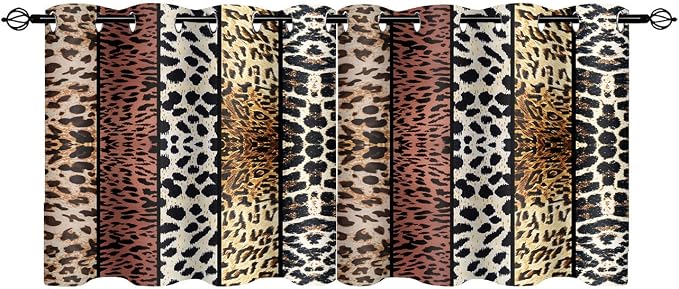 Wild Animal Print Curtain, Room Darkening Thermal Insulated Blackout Leopard Boa Window Drapes with Grommets for Living, Dining, Bedroom, Brown Leopard Print, 42"x 24", 2 Panels