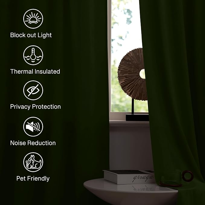 StangH Moss Green Curtains for Living Room, Super Soft Luxury Velvet Room Darkening Drapes 102 inches Long Christmas Holiday Home Decor for Bedroom/Laundry, W52 x L102, 2 Panels
