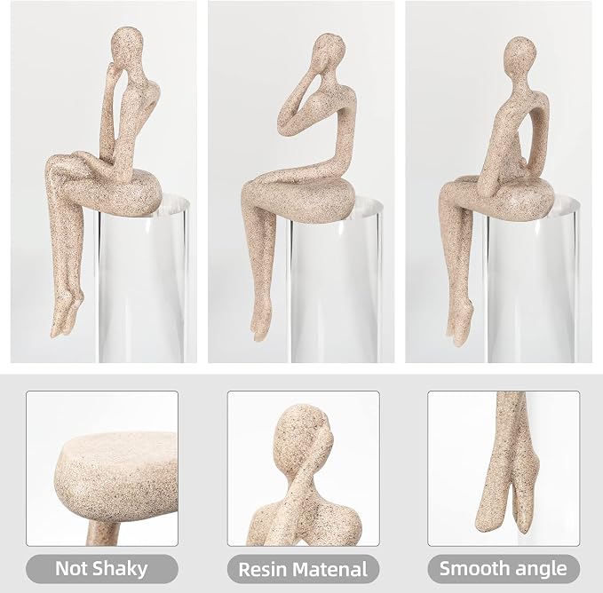 BMLCGJ Thinker Statue Gold Decor Abstract Art Sculpture, Golden Resin Collectible Figurines for Home Living Room Office Shelf Decoration,Great Gifts Ideas (Sitting Posture-Sandstone)