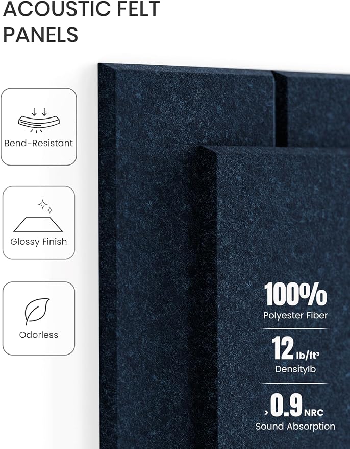 Fluxynara Large Felt Bulletin Board 48" x 36" Cork Board Alternative-12 Pack with 64 Safe Removable Adhesive Tabs, Cork Boards for Walls Cork Board for Home Office Classroom Pin Board-Carbon Blue