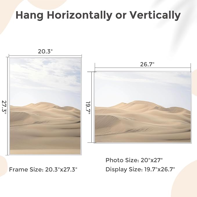 20x27 Metal Picture Frame, Aluminum Poster Frame with Real Glass, Silver | Sleek Silver 27x20 Frame with Tempered Glass for Wall Display, Posters, Art & Photos | Wall Kit Included
