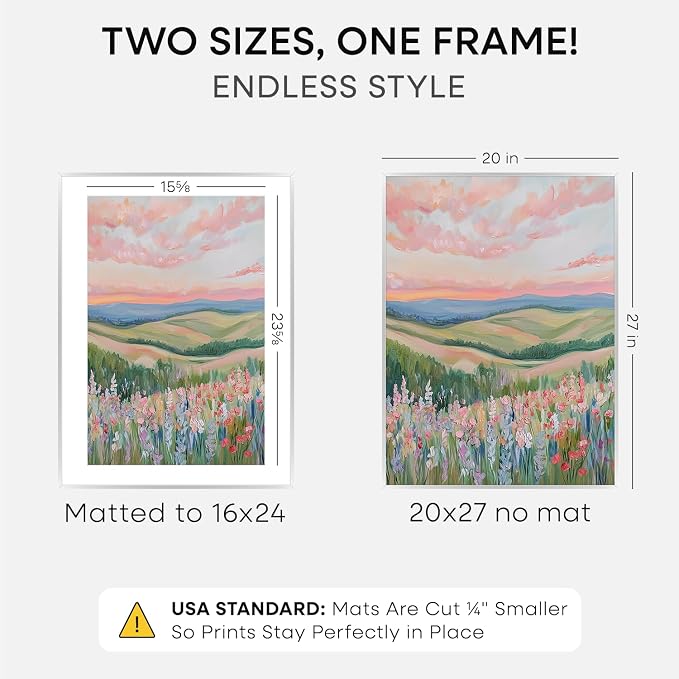 Homeforia 20x27 Picture Frame Silver, High End Metal 20x27 Frames with Mat 16x24 for Photo, 20 x 27 Silver Poster Frame Matted to 16 x 24 Print, 27x20 Hanging Frame, Tempered Glass, Wall Kit, Set of 1