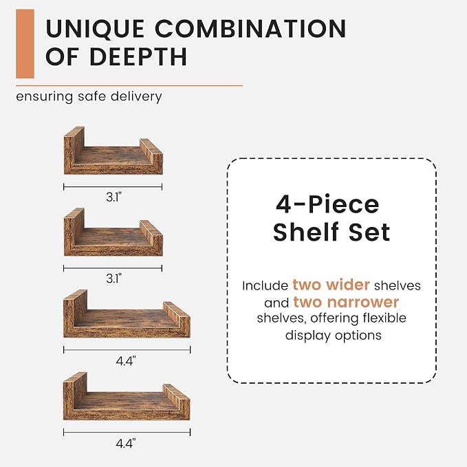 FLYJOE Floating Picture Ledge Shelves for Wall Set of 4, 36 Inch Wall Shelves with Lip Long Large Nursery Book Shelf for Toys Storage Kids Bookshelf Wall Mounted Living Room Bedroom Decor Frames