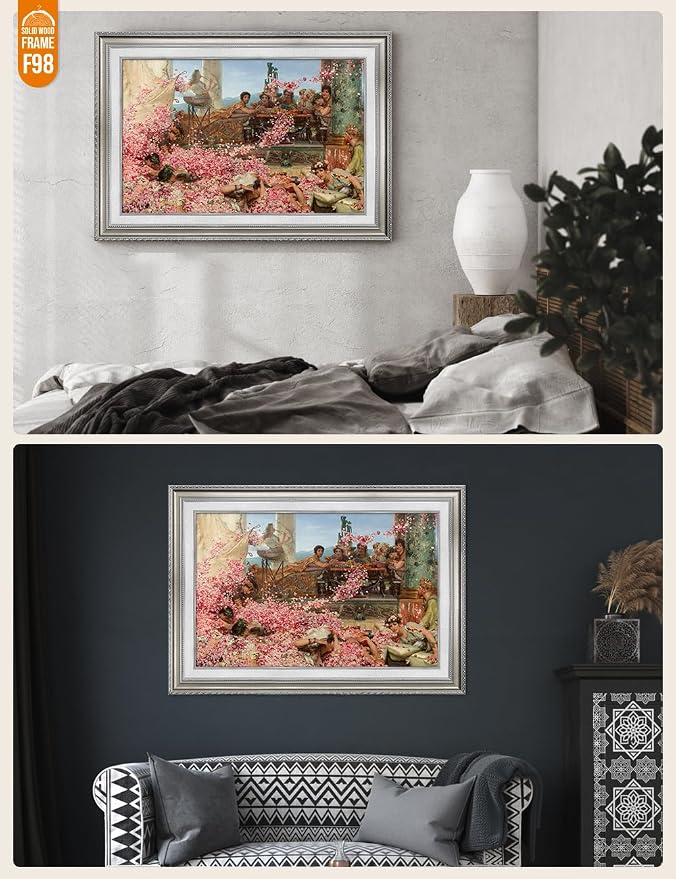 DECORARTS - The Roses of Heliogabalus by Lawrence Alma-Tadema. World Famous Giclee Canvas Reproduction with Custom Frame Options, Decorative Wall Art for Living Room or Hallway, Ready to Hang