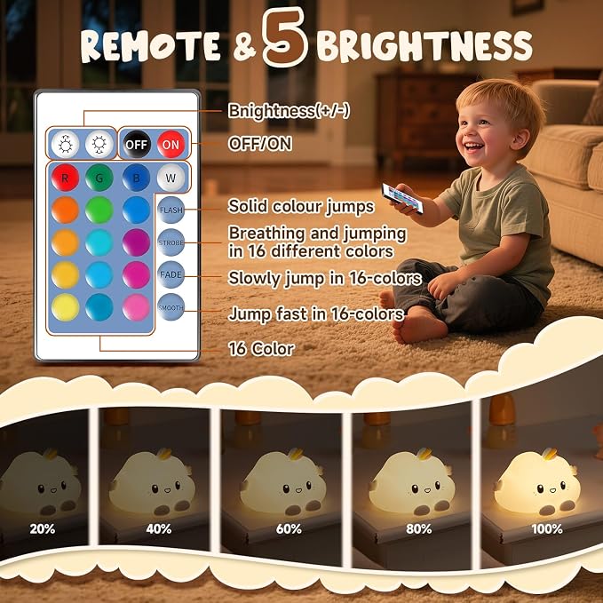 One Fire Cloud Night Light, 16 Colors & Remote Control Baby Night Light, Rechargeable Cloud Lamp, Cute Gifts for Kids Gifts Teen Girl Gifts, Funny Gifts for Women