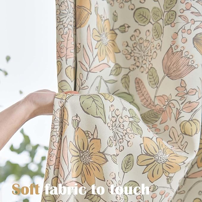 Vangao Yellow Nursery Curtains for Girls Room Floral Blackout Curtains 63 Inch Length Farmhouse Drapes for Bedroom Room Darkening Flower Patterned Window Treatment for Kids Set of 2