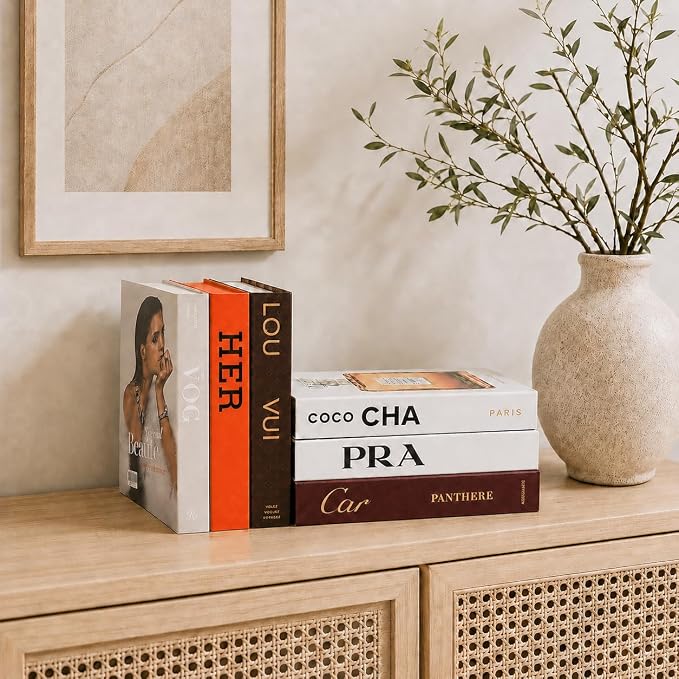 Luxe Style 6-Piece Faux Books for Home Decor, Decorative Faux Book Boxes for Coffee Table Styling, Aesthetic Living Room, Bookshelf, Bedroom & Office Decor