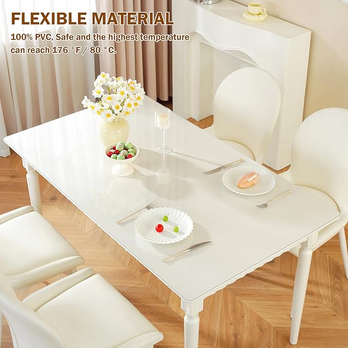 Royhom Clear Table Protector 28 x 60 Inch - 1.5mm Thick Plastic Table Cover, Clear Table Cover Protector Rectangle, Waterproof PVC Desk Mat for Coffee Table, Writing Desk, Dining Room, Dresser