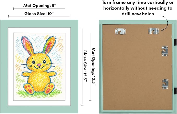 Americanflat Kids Artwork Frame Changeable (Seafoam Green) - Magnetic Door Holds 100 Art Pieces - 8.5x11 Letter Size Display with Mat or 10x12.5 Without Mat - My Mini Masterpiece