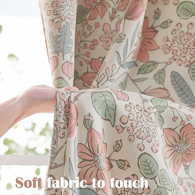 Vangao Pink Nursery Curtains for Girls Room Floral Blackout Curtains 63 Inch Length Farmhouse Drapes for Bedroom Room Darkening Flower Patterned Window Treatment for Kids Set of 2
