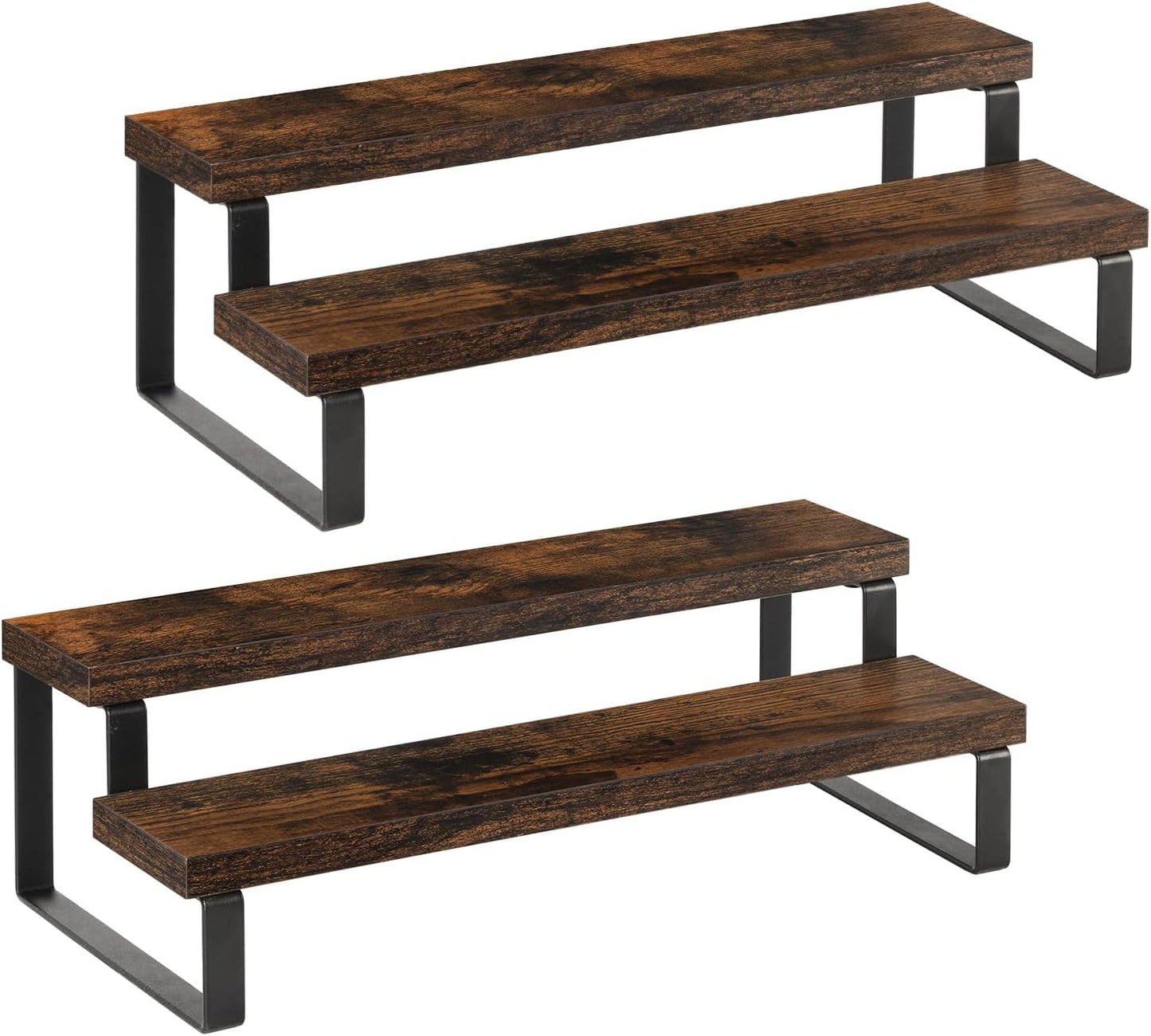 YINMIT Wooden Display Riser Stand, Tiered Perfume and Cologne Organizer Stand, 2 Tier Spice Rack Organizer, Rustic Display Shelf for Candles (2 Tier, 2 Pack)