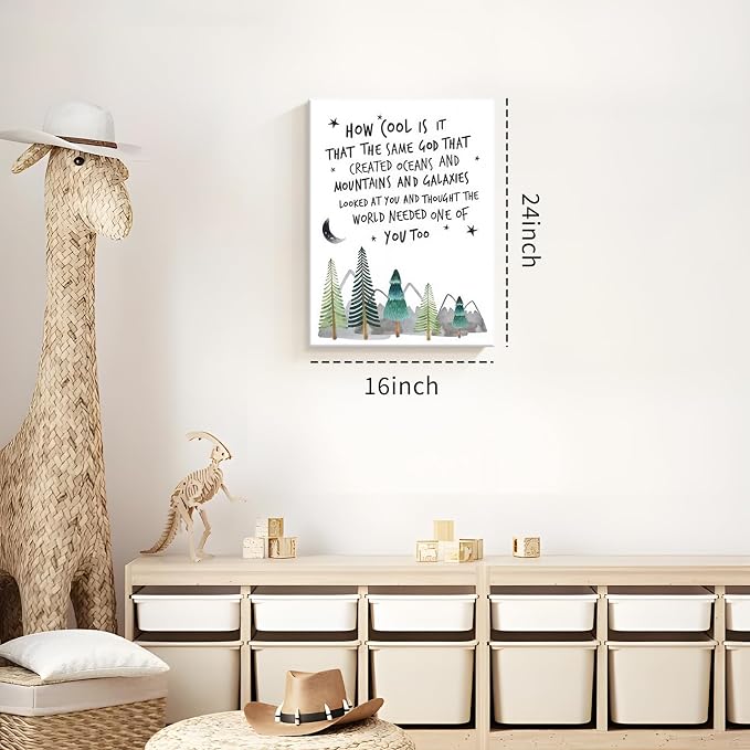 Christian Nursery Wall Art Mountain Pictures Baby Boy Decor 16x24 Inch | Inspirational Religious Decor, Toddler Boy Room Decor, Faith Paintings, Christening Gifts for Boys