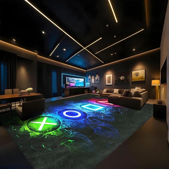 Gaming Rug 6x8 Feet Large Gamer Console Area Rug for Boy Room Cool Player Video Game Room Decor Child Play Boys Carpet Floor Mat for Living Room Dining Playroom