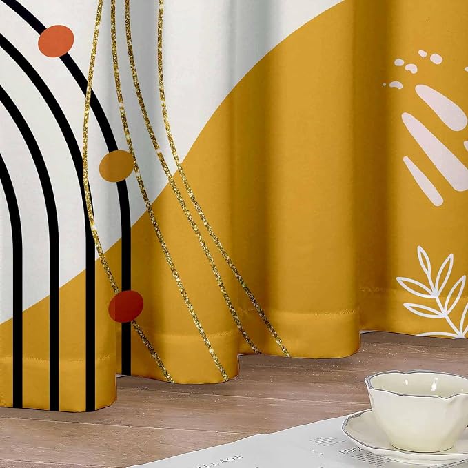 Boho Curtains 63 Inch Length Mid Century Light Filtering Curtains for Living Room Orange Abstract Leaves Dining Room Curtain Rainbow Modern Geometric Kitchen Curtain Colorful Window Drape 2 Panels