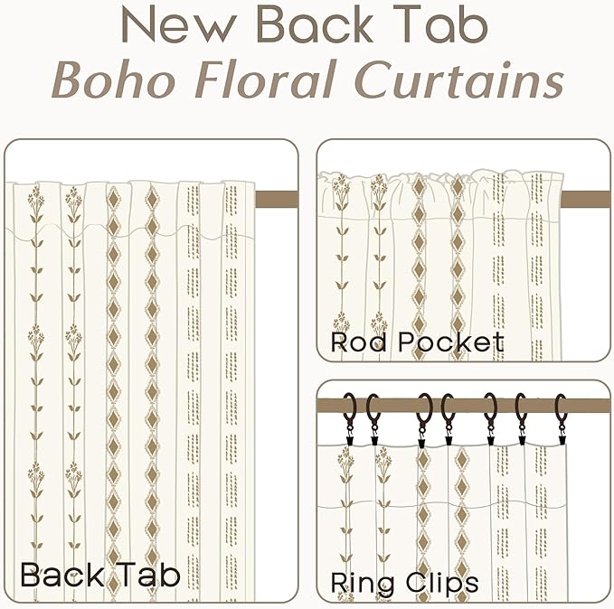 Brown Curtains for Living Room 2 Panels,Sheer Floral Linen Boho Farmhouse Light Weight Window Treatments
