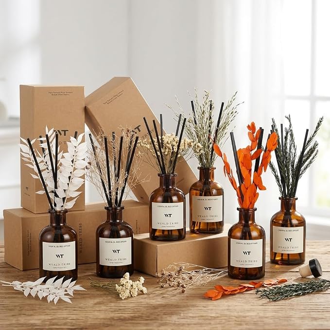 WEALD TRIBE Flower Reed Diffuser Set Lime & Citrus Scent for Bathroom Air Fresheners, Oil Diffuser Sticks | 4.0 fl oz Home Fragrance with Sticks Defusers | House Bedroom Office Shelf Decor