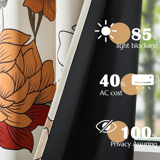 jinchan Lora Floral Curtains for Bedroom Blackout Drapes for Living Room Darkening Fabric Vintage Beige Boho Flower Pattern Fall Decor Window Curtains 84 Inches Length 4 Panels with Grommet