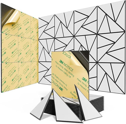12 pack Acoustic Panels With Self-Adhesive, 12"X 12"X 0.4"Sound Proof Foam Panels, Sound Panels High Density, Soundproof Wall Panels for Home Studio Office- BlackBase + WhiteFace V2