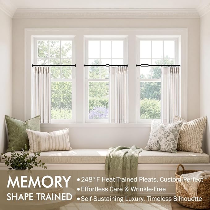 MIULEE Pinch Pleated Thick Linen Curtains 30 Inches Long 2 Panels for Kitchen Bedroom, Linen Textured Memory Trained Small Short Drapes Pleat Back Tab Light Filtering Natural Half Window Curtains