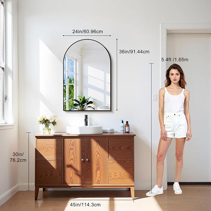 CIRCUMI 2-Pack Arched Wall Mirror, 24"x36" Black Arched Mirror with Tempered Glass, Metal Frame, Large Size for Bathroom, Living Room,Over Sinks, Arch Mirrors for Vanity,Shatterproof&Crystal-Clear
