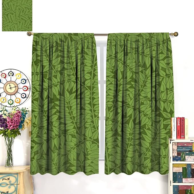 Bohemia Retro William Morris Art Blackout Window Curtains, Flowers Foliage on Green Background Curtains, for Living Room Bedroom 36(W)*63(L) 2 Panels