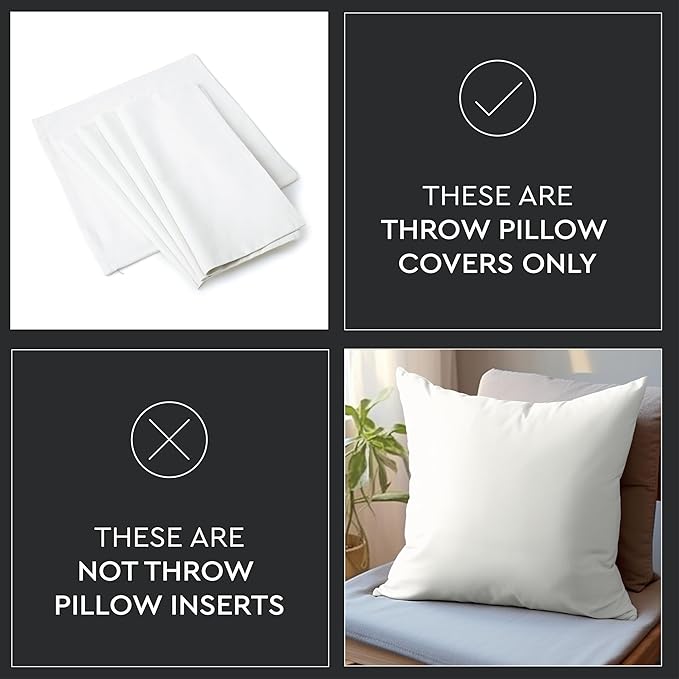 Encasa XO Throw Pillow Covers 18x18 in Set of 2 White | No Inserts | Cotton Pillow Covers for Living Room, Bed, Sofa, Couch | Decorative Cushion Covers with Improved Zipper