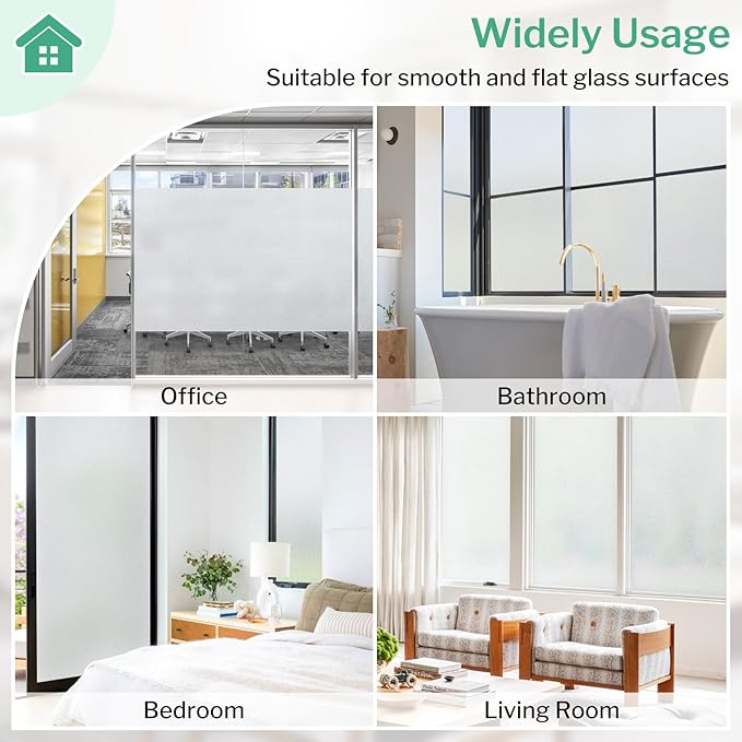DOWELL Window Privacy Film, Frosted Glass Window Film, Static Cling Non-Adhesive Glass Clings, Sun Blocking Opaque Coverings, Reusable Door Stickers for Bathroom Home Office, Pure, 35.4" x 118"