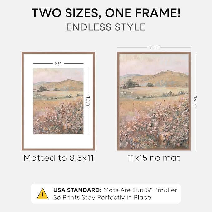 Homeforia 11x15 Picture Frame Mocha, High End Metal 11x15 Poster Frames with Mat for 8.5x11, 11 x 15 Mocha Frames Matted to 8.5 x 11 inch Photo, 11by15 Hanging Frames, Tempered Glass, Wall Kit, Set of 2