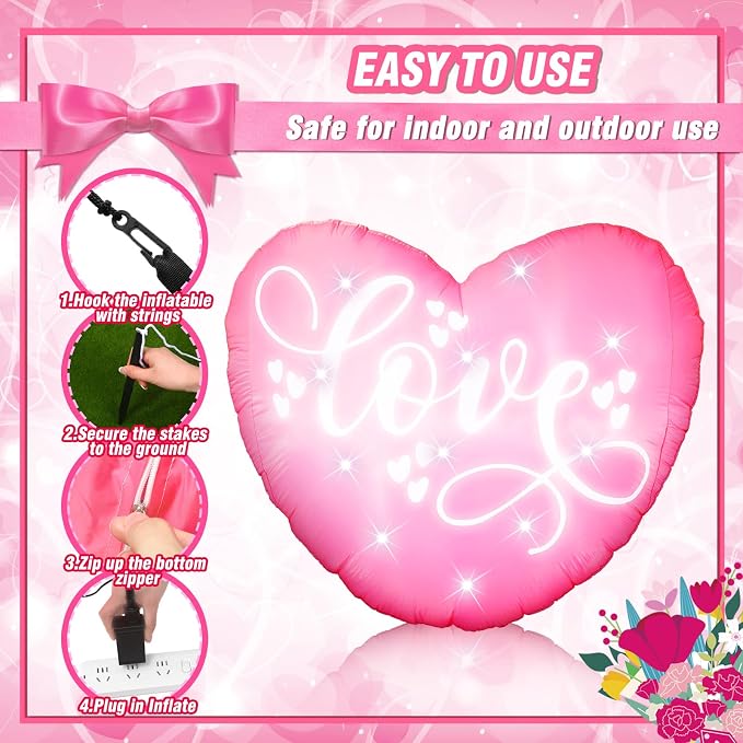 VIHOSE 3.9 Ft Mother's Day Inflatables Decoration Love Blow Up Decor Heart LED Lights Inflatable Decor for Outdoor Yard Garden Lawn Decoration Mom Gifts Party Supplies