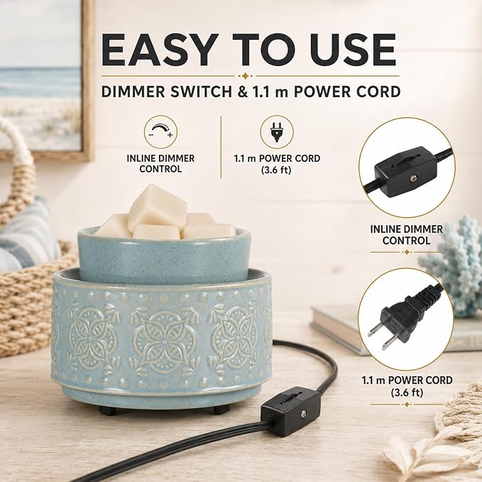 mocosa Ceramic Wax Warmer Wax Melt Warmer for Scented 3-1 Electric Candle Warmer Home Fragrance Wax Burner for Mom Women(Black-Fan Shaped)