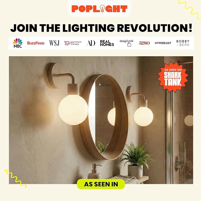 Poplight Wireless Wall Sconce (Shark Tank) Rechargeable & Dimmable LED Light w/App Control & Damage-Free Install, Moveable Modern Ambient Lighting for Elegant Home & Bedroom Decor | Mushroom