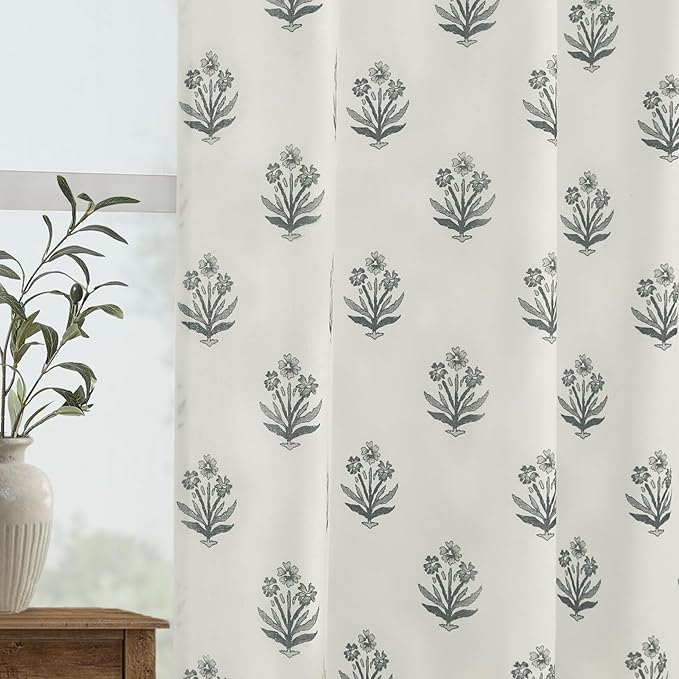 Cream and Black Boho Floral Curtains,Farmhouse Aztec Motif Print Charcoal Pattern Moody Curtains for Living Room Bedroom Office Window Livingroom 84 Inches Long 2 Panels
