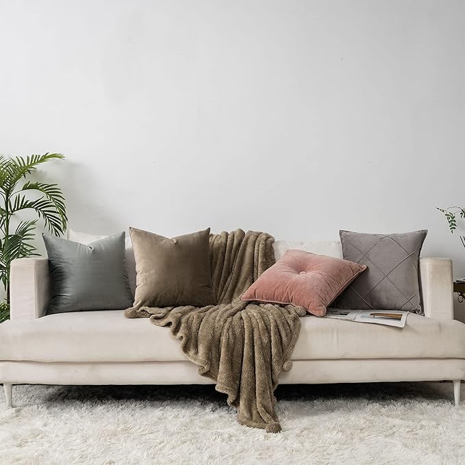 Stone Decorative Lumbar Velvet Throw Pillow Covers 24x24 inch Set of 2 with Zipper Luxury Soft Solid Square Cushion Covers Case for Sofa Couch Bed Living Room