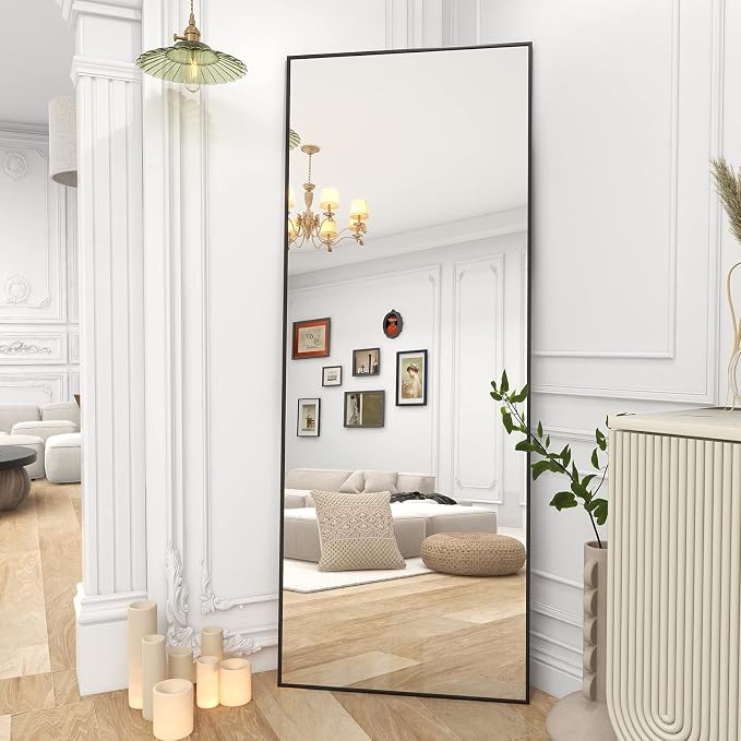 BEAUTYPEAK Full Length Mirror 64"x21" Nano Glass, Standing Rectangle Floor Mirrors Body Dressing Wall-Mounted for Living Room, Bedroom, Black